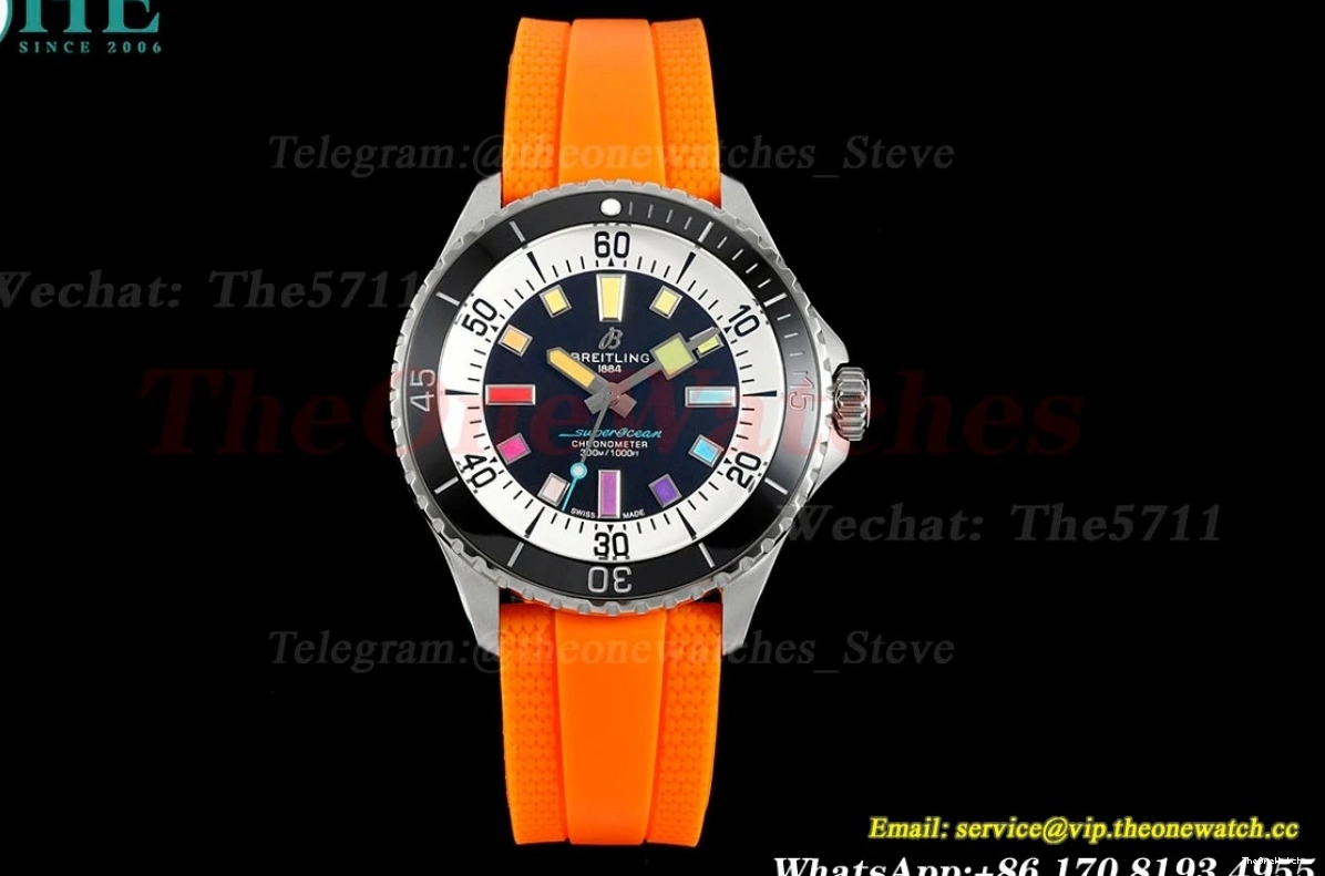 Rubber Colorful Orange A2824 Dial on TF SS RU Superocean 42mm Strap 0324